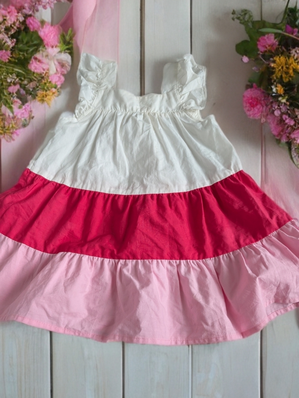 Zara White, Hot Pink & Light Pink Tiered Cotton Sundress